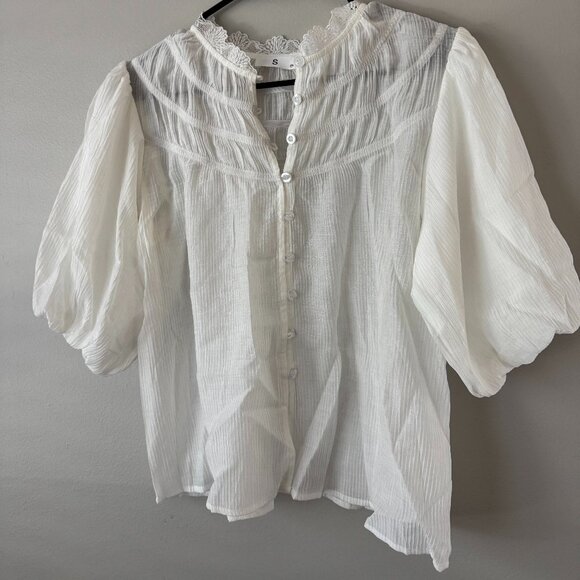 YY Sheer Button-Down Blouse with Short Sleeves - Picture 1 of 1